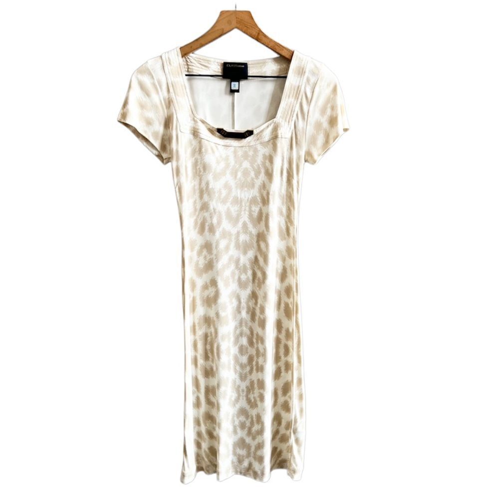 Class Roberto Cavalli Beige Cream Animal Print Dress Size 8 Leopard Short Sleeve